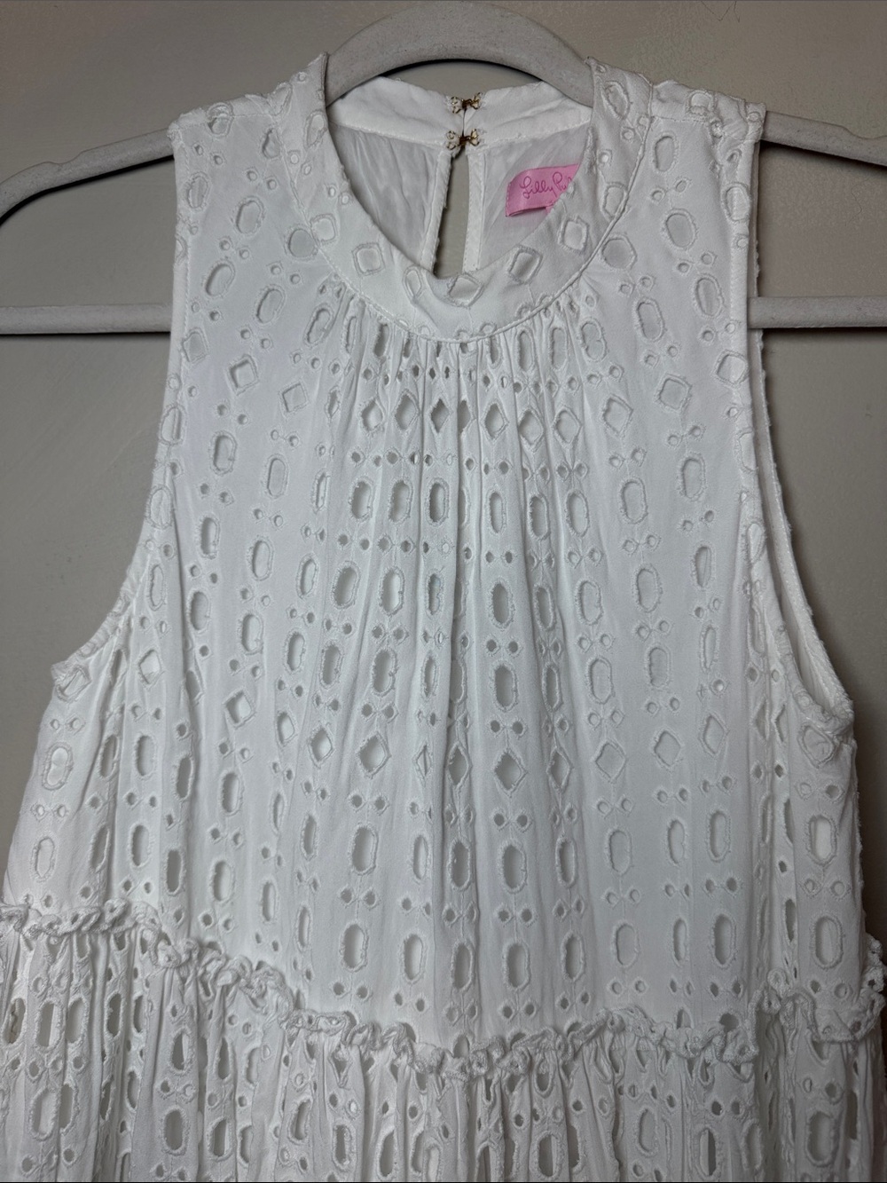 Lilly Pulitzer Indira Swing Dress Resort White Eyelet Tiered Mock Neck. Size XS - Picture 4 of 8